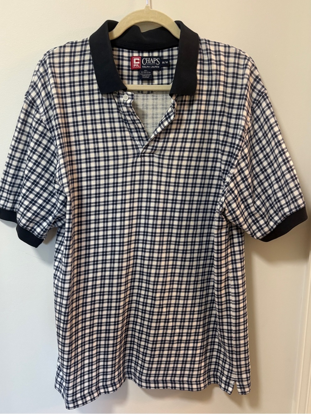 Vintage Chaps Ralph Lauren 90s 1990s White Blue Preppy Golf Polo Shirt Casual